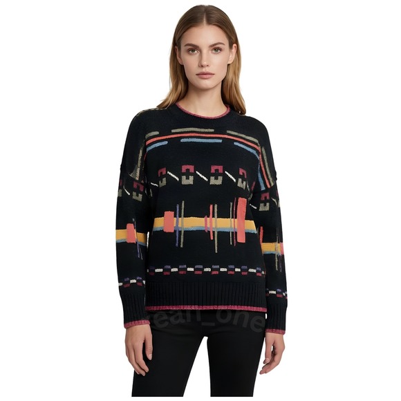 A.J. Tremont Sweaters - A.J. Tremont Unisex Vintage Silk Cotton Pullover Knit Sweater Black/Multi Large